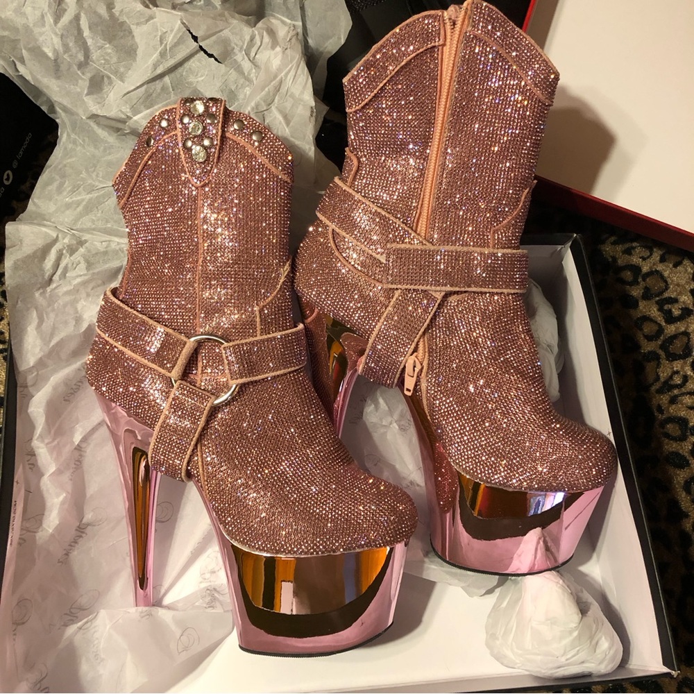Sparkling Pink Platform Boots